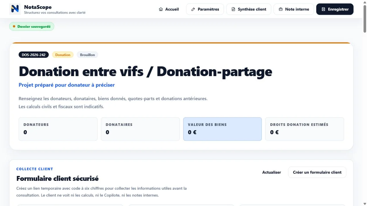 Aperçu du module Donation dans NotaScope